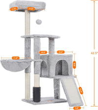 Heybly Cat Tree, 45.3" Cat Tower for Indoor Cats with Large Perch HCT202SG – Essentials for Cats - 42.5 inch / Light Gray - image 3