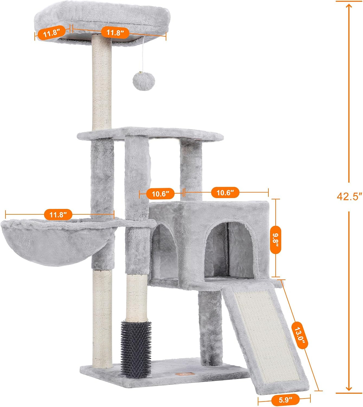 Heybly Cat Tree, 45.3" Cat Tower for Indoor Cats with Large Perch HCT202SG – Essentials for Cats - 42.5 inch / Light Gray - image 3