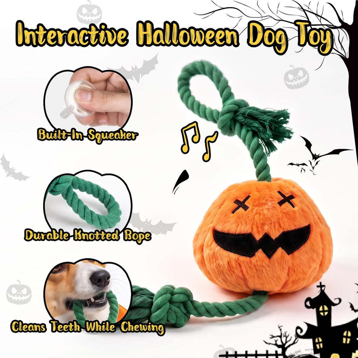 Halloween Fall Pumpkin Squeaky Tug Rope Dog Toys for Small & Medium - Halloween Jack-o-lantern Pumpkin - image 2