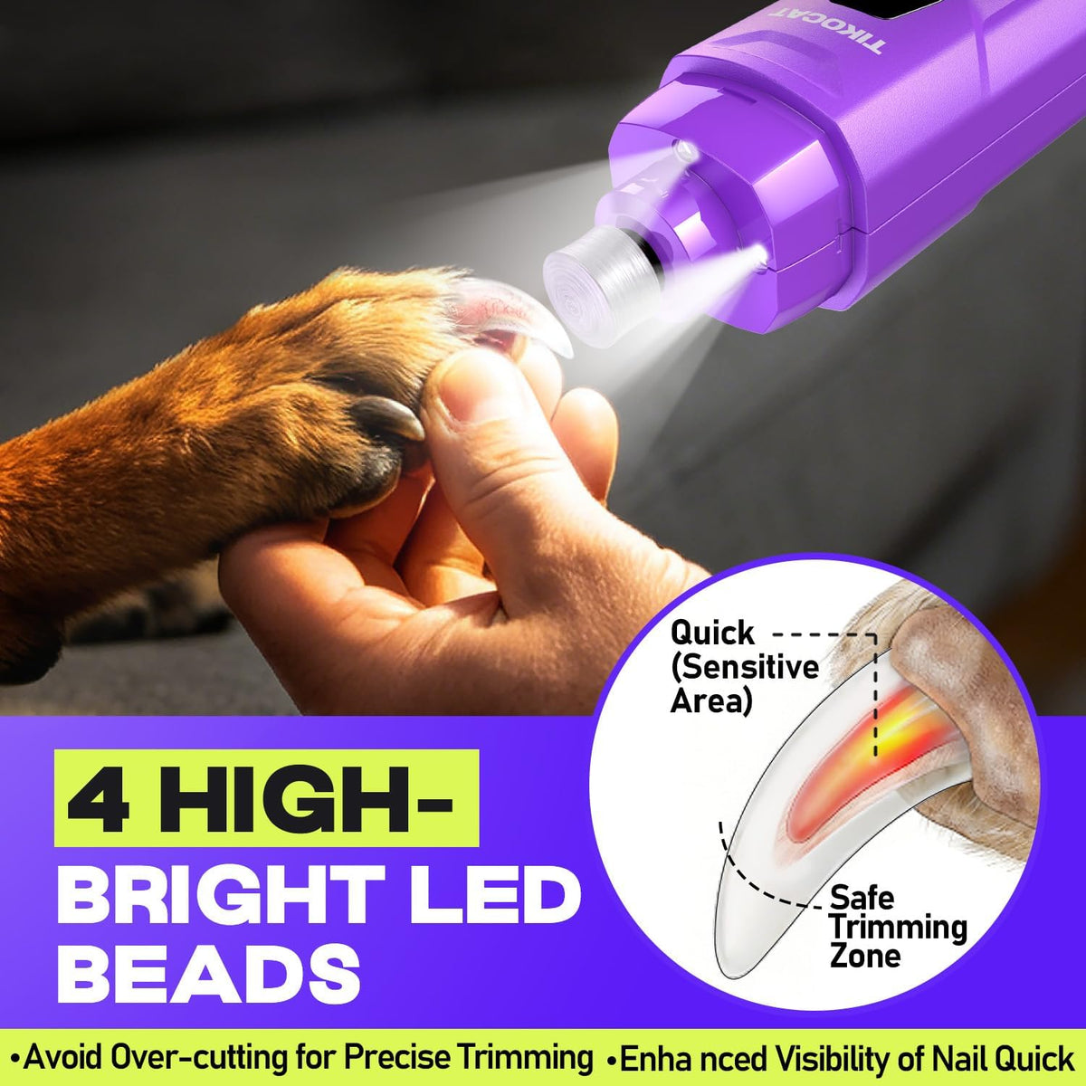 Whisper-Quiet Dog Nail Grinder 50%More Power for Sensitive Dogs - Purple - image 4