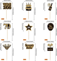 36PCS Happy 80th Birthday Cupcake Toppers Double Sided Black Gold - Vintage / 70th - image 2