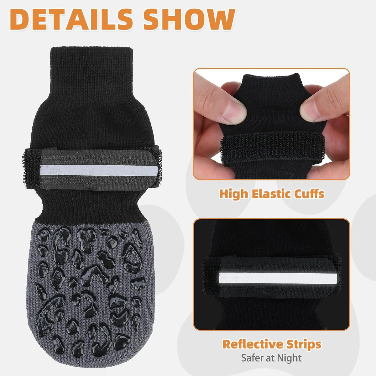 Dog Socks Shoes for Hot Pavement to Prevent Licking Paws - Grey Reflective / Small (4 Pack) - image 3