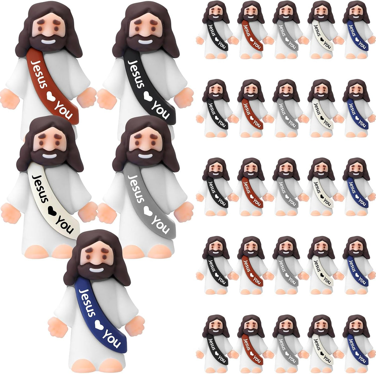 Bememo 25 mini Jesus figures in multicolor rubber, little figurines in robes - view 5