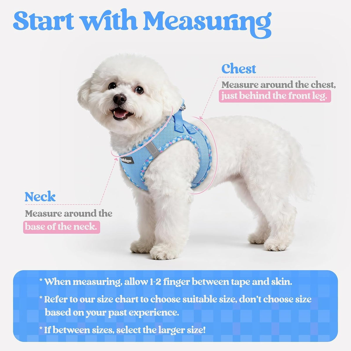 rabbitgoo Dog Harness Small Sized and Leash Set - Blue & Plaid Trim / Xxs (chest: 12.4 - 14.2") - image 2