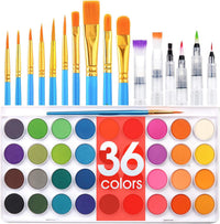 AROIC Watercolor Paint Set - 36 Watercolors + 16 Brushes