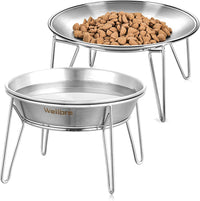 Elevated Cat Bowls, Wide Stainless Steel Cat Food Bowls with Metal Stand Whisker Stress-Free - Plate and Bowl Set