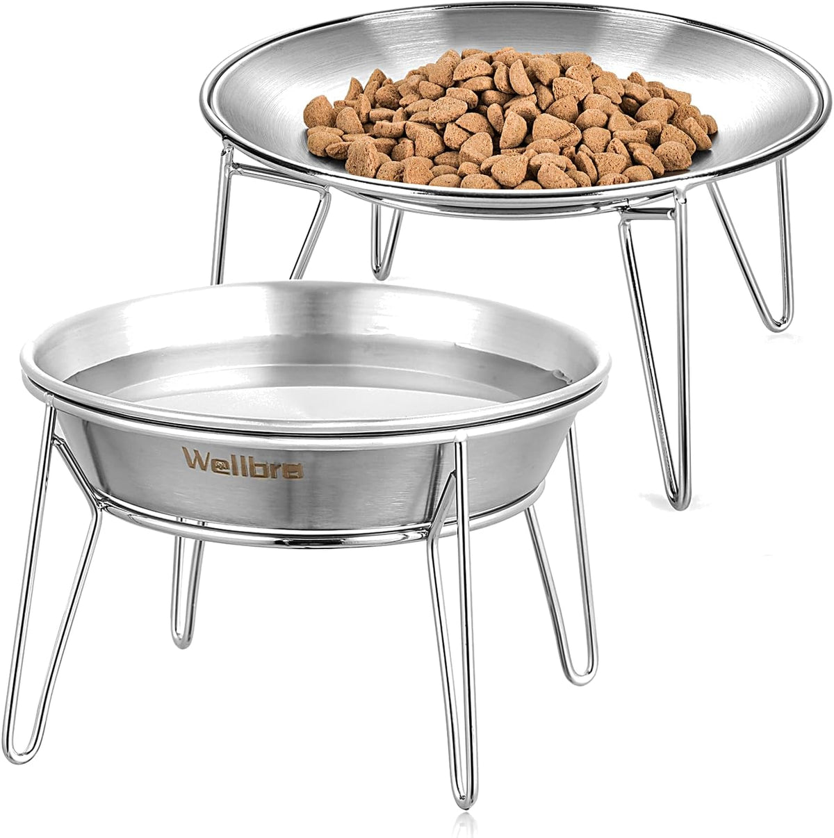 Elevated Cat Bowls, Wide Stainless Steel Cat Food Bowls with Metal Stand Whisker Stress-Free - Plate and Bowl Set