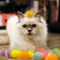 30 Pieces Sparkle Pom Pom Balls with Ball Bloster for Cat - Interactive Glitter Balls, Multicolor, Size of 1.2 inches, Best as Kitten Play Toys