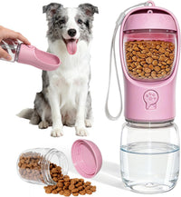 Portable Dog Water Bottle with Food Container - Pink / 12oz