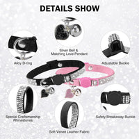 Rhinestone Cat Collar Breakaway, Bling Sparkly Diamond - Pink + Black / 7"-9" For Cats - image 2
