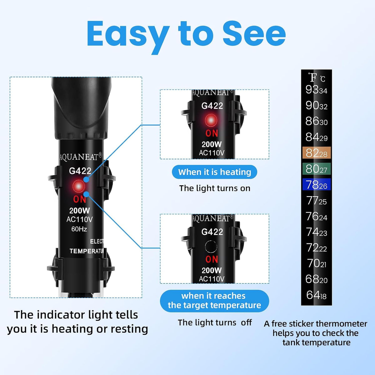 AQUANEAT Aquarium Heater, 50W Fish Tank Heater - 200W - image 2