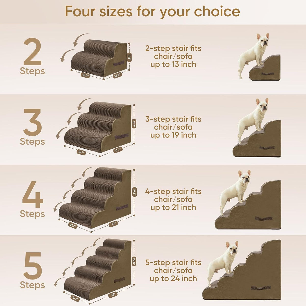 PAWSCRAT 4-Step Pet Stairs for High Beds & Sofas - Brown / 2-step 11.8"H - image 2
