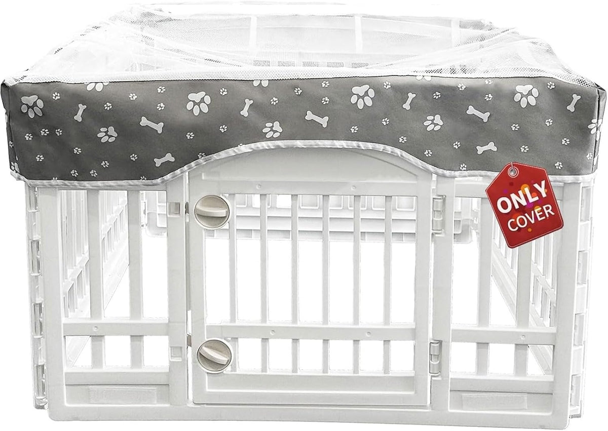 PJYuCien Playpen Top Cover for 36'' Width 4 Panel Pen, Black Paw – Essentials for Dogs - Fits Plastic 4 Panels Playpen / Cover, 36"Width, Gray Paw ( Adhesive Tape Connections )