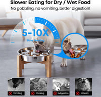 seredremor elevated 2 cup stainless steel slow feeder dog bowl on bamboo stand - view 2