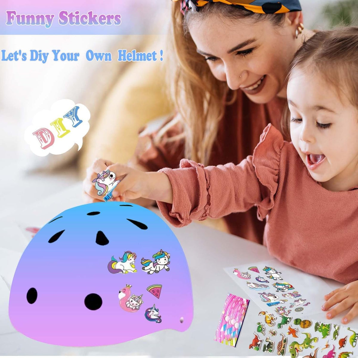 FOOKCIAN Kids Helmet,Toddler Skateboard Helmets for Ages 2-3-5-8-14 Years Boys Girls with Knee - PinkPurpleBlue / Small: 18.9"-21.3" / 3-8 year - image 2