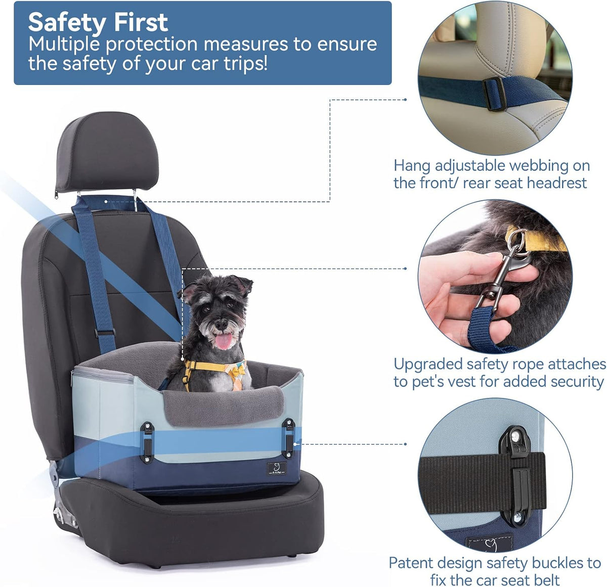 A 4 Pet Dog Car Seats for Small Dogs, Under 25 lbs - Blue / Small - image 2