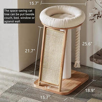 SHENGOCASE Modern Natural Wood Cute Multifunctional Cat Tree Tower Small, Large Sisal Scratching Post, Tilted Angled Ramp Scratcher, Climbing Rope Toy and Cuddle Bed