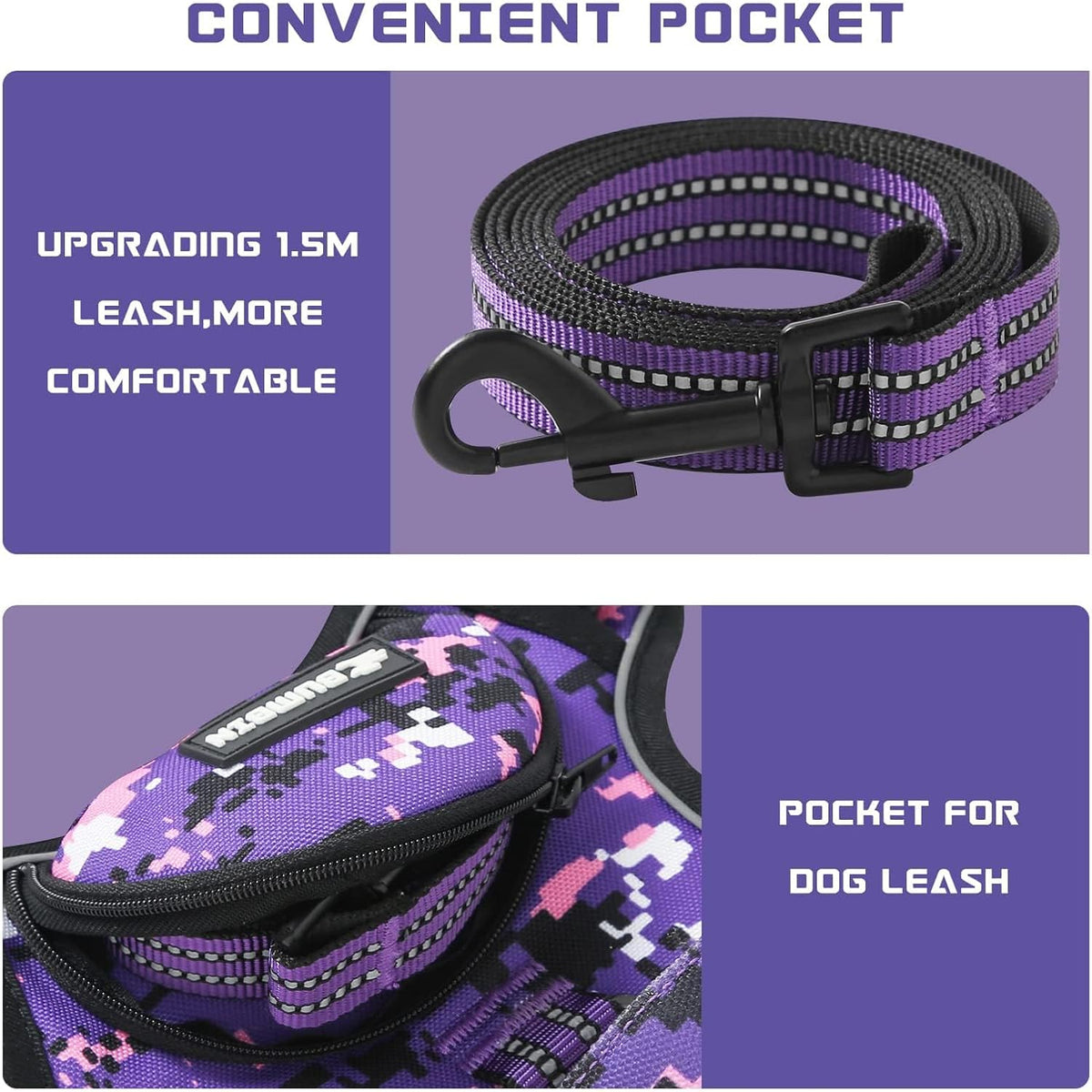 No Pull Dog Harness for Medium Dogs - Purple Camo / L - image 4