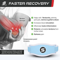Sleeve Stars Tennis Elbow Brace for Men & Women, Tendonitis Elbow Brace & Strap Golfers Elbow Brace Counterforce Band for Tendon Pain Relief & Support for Forearm w/ 3 Straps Fits 9-23" (Pair/Light Blue)