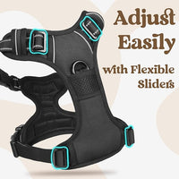 rabbitgoo Dog Harness Medium Sized, No Pull Pet Harness with 3 Buckles, Adjustable Soft Padded Vest with Control Handle, Walking Reflective Pet Vest for Medium Dogs, Black, M