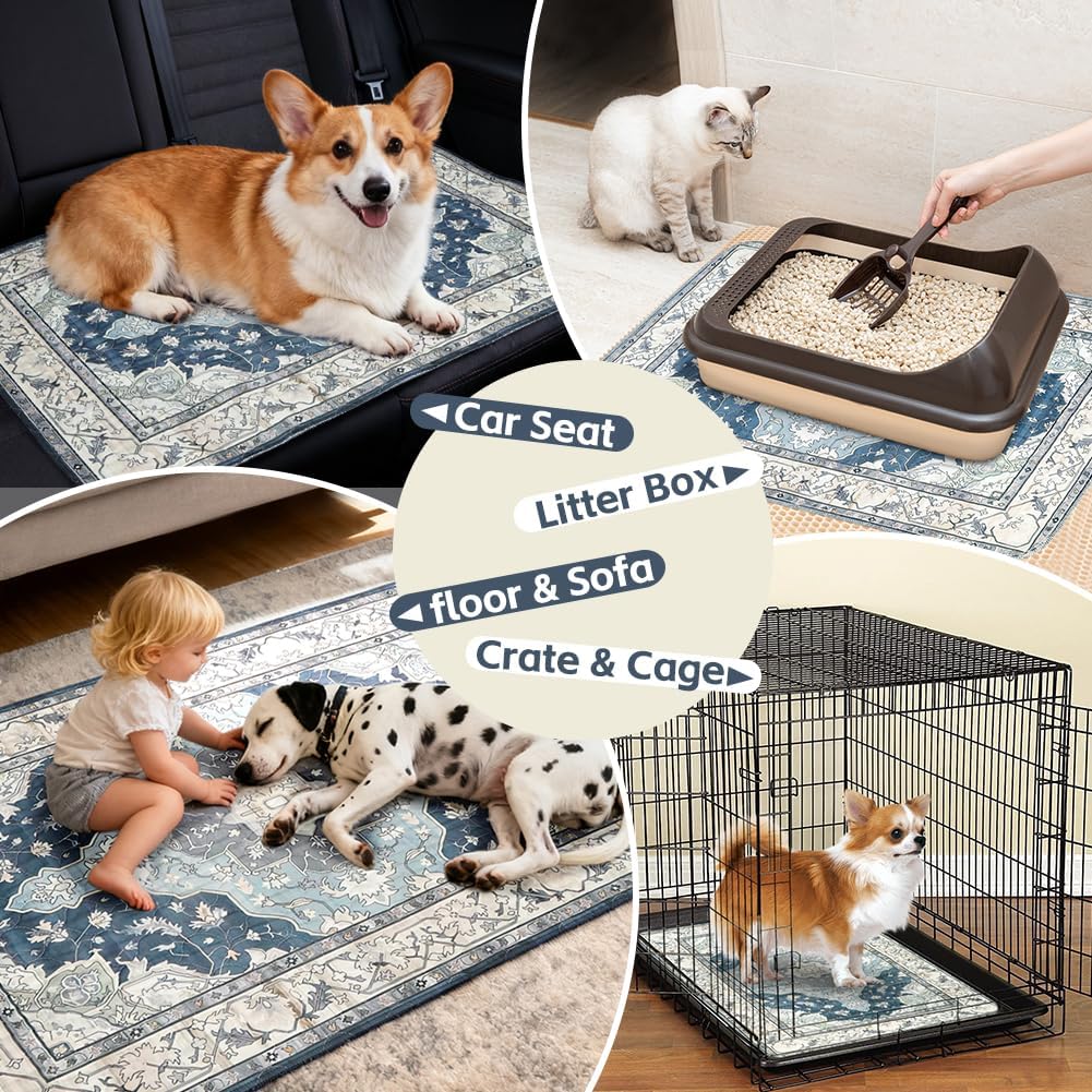 Washable Pee Pads for Dogs, Non-Slip Potty Pads - Navy & Ecru / 36"x36" (Pack of 2) - image 4