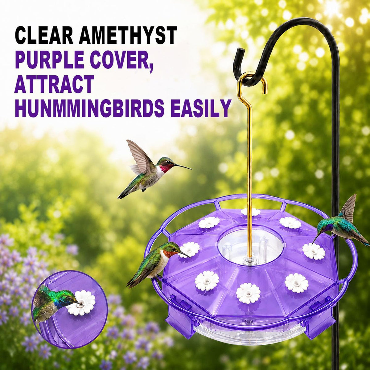 2 Pack 16 oz Saucer Hummingbird Feeders for Outdoors - Clear Amethyst / 2-Feeder Set - image 2