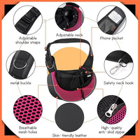 YUDODO Pet Sling Carrier for Small Dogs & Cats – Hands-Free Puppy Carrier with Safety Hook, Large Zipper Pocket, Soft Breathable Mesh, Adjustable Strap & Reflective Strip (Pink 3.0 S)