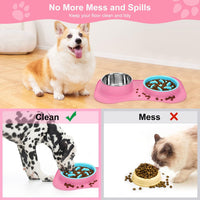 Slow Feeder Dog Bowls 3 in 1 Stainless Steel Food Water Bowl to Slow - Small ＆ Medium Breed / Pink - image 4
