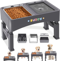 3-in-1 Elevated Dog Bowls with 4 Height Adjustable Raised Stand – Essentials for Dogs - Grey / 3-in-1 Dog Bowls Set