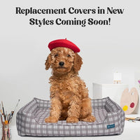 Orthopedic Bolster Dog Bed – CertiPUR-US Foam, Recycled Polyester Canvas, Washable Cover, Anti-Slip Bottom, Large, Light Blue Check – Stylish Designer Dog Sofa