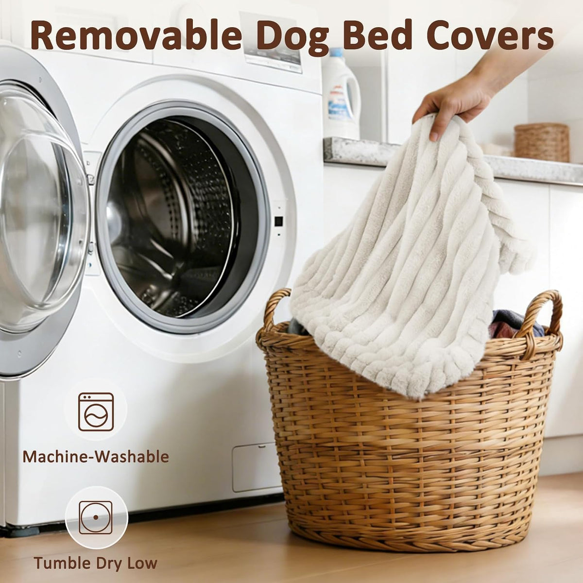 FURTIME Dog Beds Large Sized Dog, Washable Dog Bed for Crate - Cream / L(35"x23"x4") - image 4