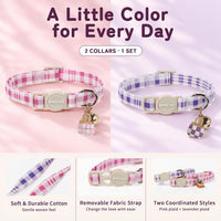 ARING PET 2 Pack Cat Collar-Cute Cotton Cat Collar Breakaway - Plaid Purple & Pink - image 2