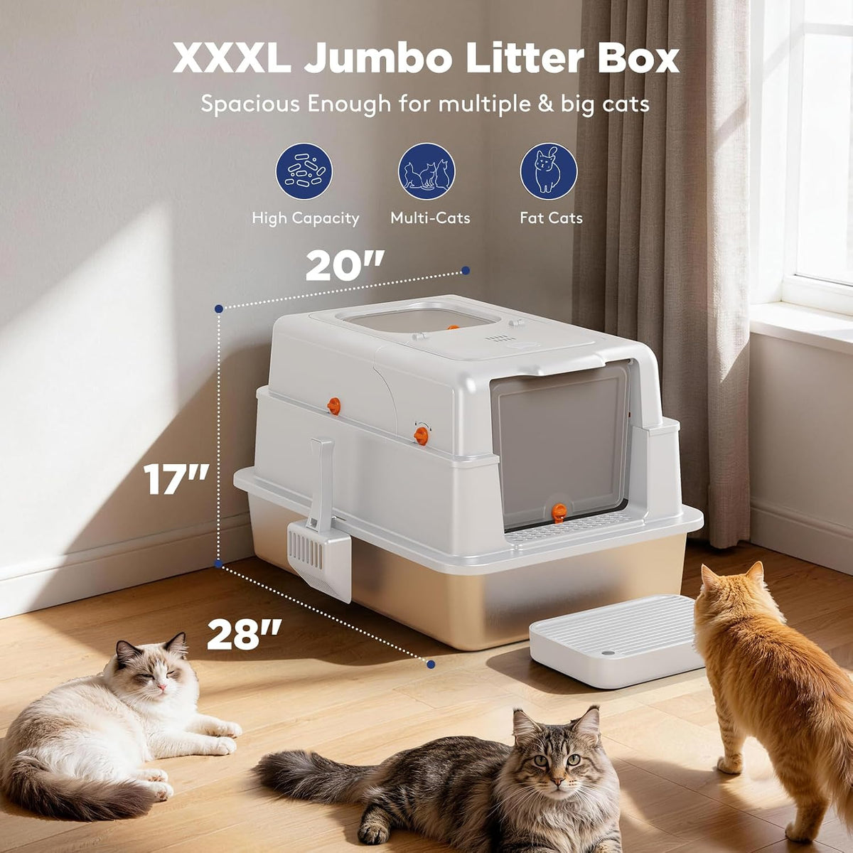 FURTIME Stainless Steel Litter Box with Lid - XXX-Large / Silver - image 2