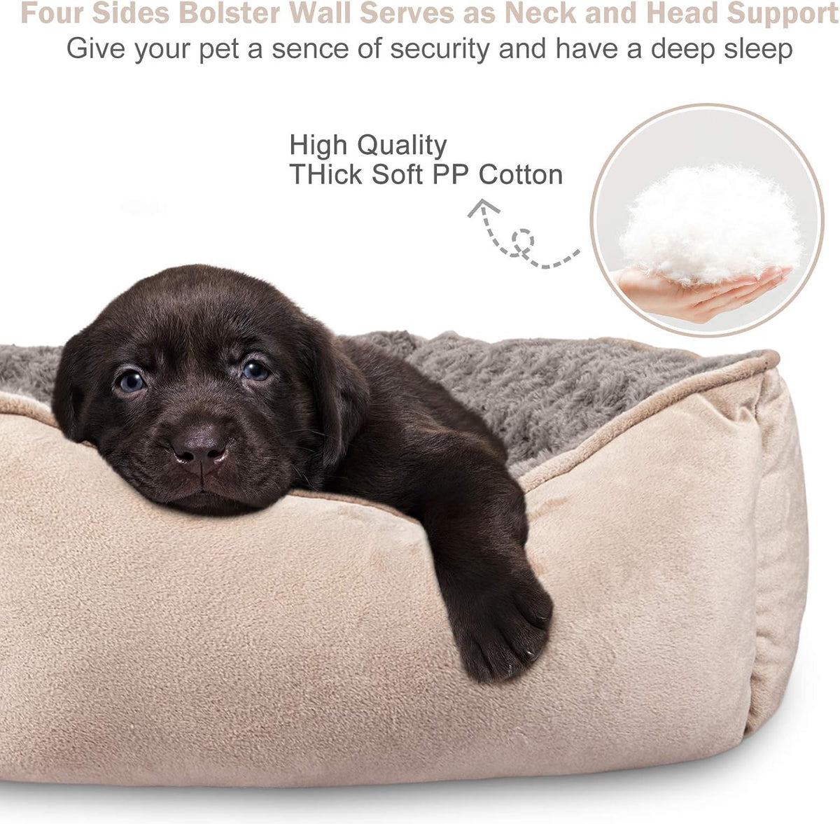 JOEJOY Rectangle Dog Bed for Large Medium Small Dogs - Beige / L(30"x 24"x 9") - image 2
