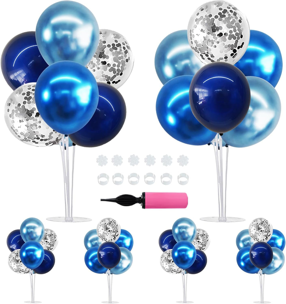 TONIFUL 4 Set Black Gold Balloon Stand Balloon Centerpieces for Table – Fun for Kids & Family - Metallic Blue Silver / 6 Set Balloon Stand