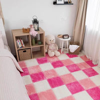 Typutomi 12 piece plush puzzle foam floor mat in rose red and pink interlocking tiles - view 16
