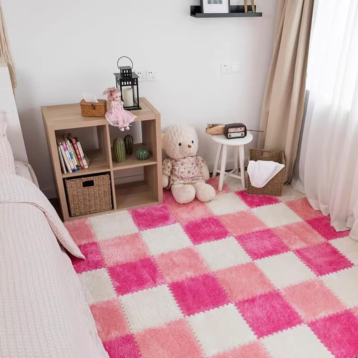 Typutomi 12 piece plush puzzle foam floor mat in rose red and pink interlocking tiles - view 16