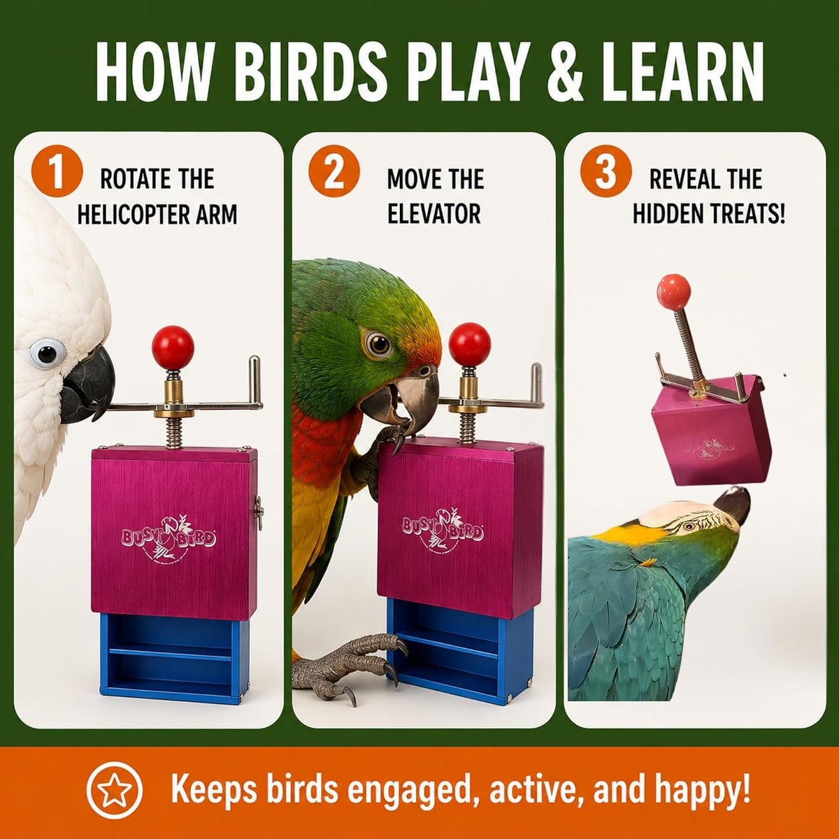 Bird Toys for Large Birds Stainless Steel Bird Toy with Traveling - Ele-Waiter - image 4