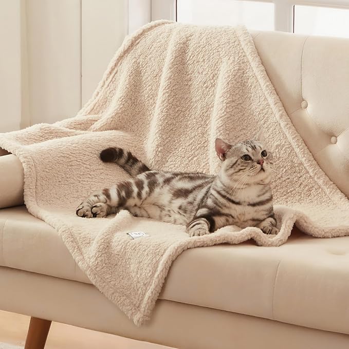 1 Pack 3 Calming Blankets Fluffy Premium Fleece Pet Blanket Soft Sherpa Throw for Dog Puppy Cat Beige Small (23" x16'')