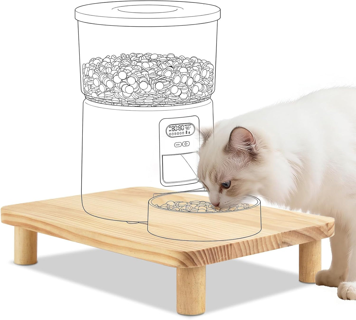 SZEE Cat Food Stand, Elevated Cat Feeder Stand for Automatic Feeder & Bowls – Essentials for Cats - Pine Wood / Standard ( 13.5" × 7.8“ × 2.5” )