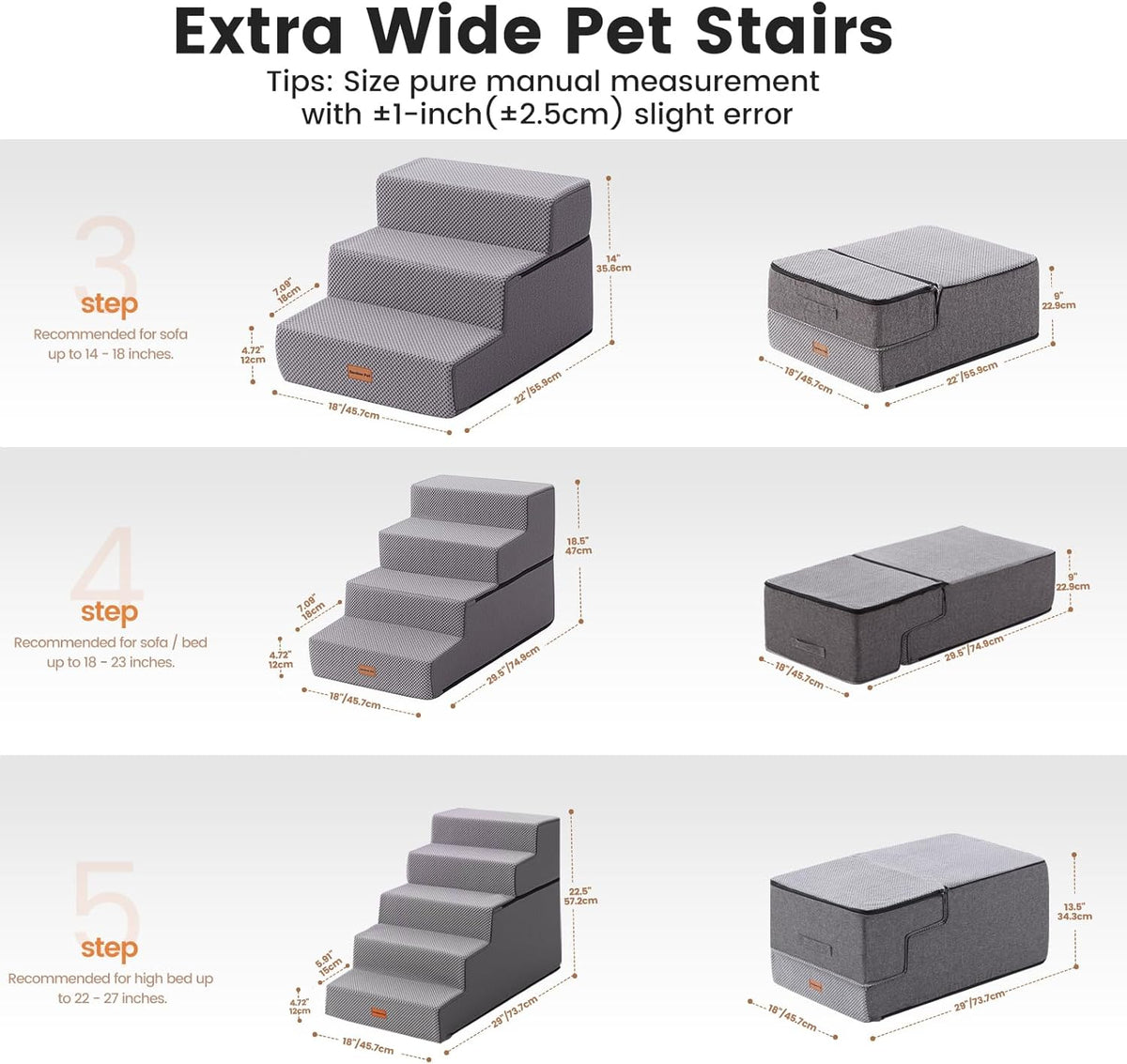 Gardner Pet Dog Stairs for Small Dogs 14" H - Grey / 5.0 / 18"x29"x22.5"Extra Wide - image 3