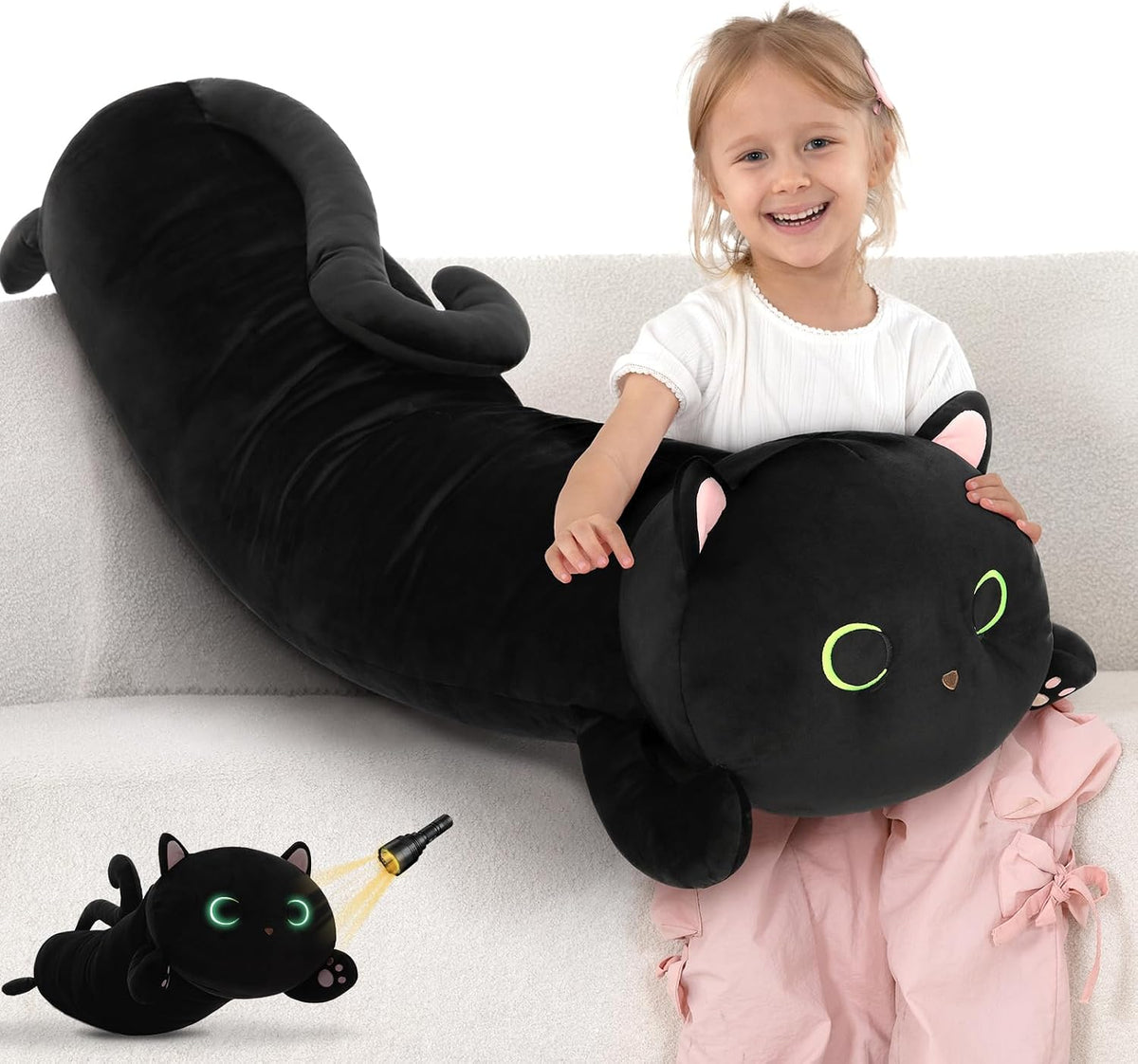MaoGoLan 44 inch black cat plush body pillow with yellow eyes - view 4