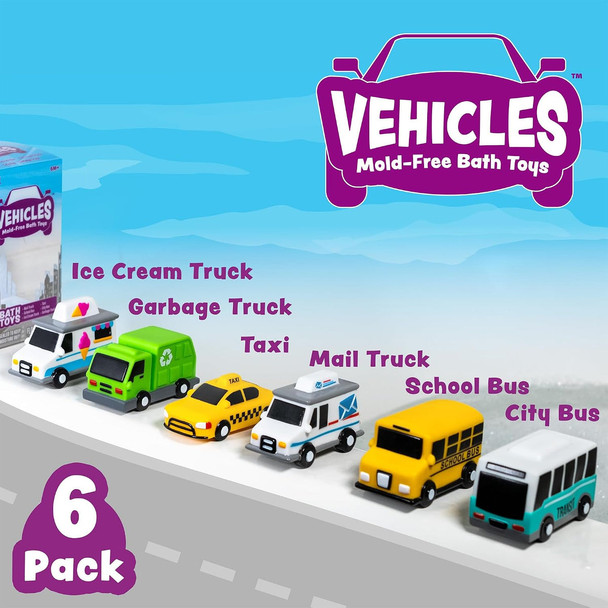 Tub Works Vehicles Bath Cars Mold Free Bath Toys, Sealed - City Cars - 6pk - image 3