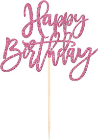 ZHUOWEISM 1 PCS Gold Happy Birthday & Anniversary Cake Topper – Fun for Kids & Family - Pink - image 3