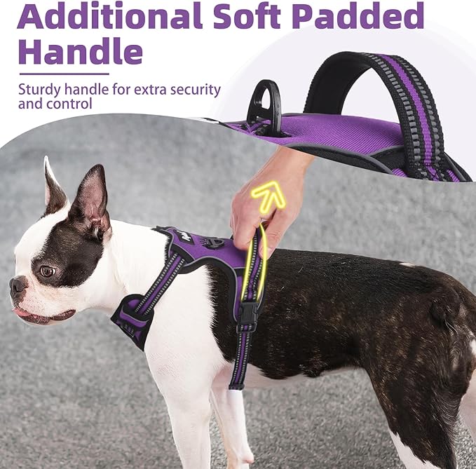 PUPTECK No Pull Dog Harness Medium Sized, Adjustable Reflective Dog Harness with Handle Easy Control, Comfortable Soft Padded Pet Vest Harness for Medium Dogs, Solid Purple M