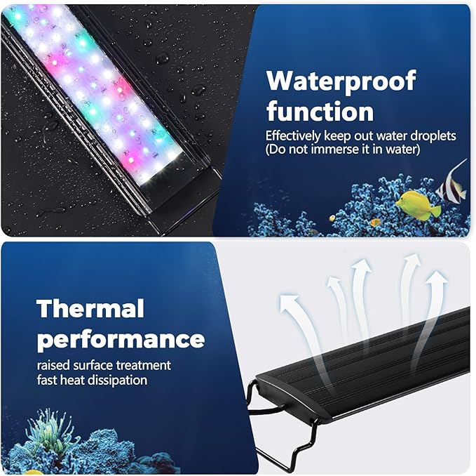 Tatub 11W LED Aquarium Light for 18"-24" Fish Tank, Full Spectrum Fish Tank Light with White Blue Red Green LEDs, 10 Levels of Brightness，Timer Auto On/Off