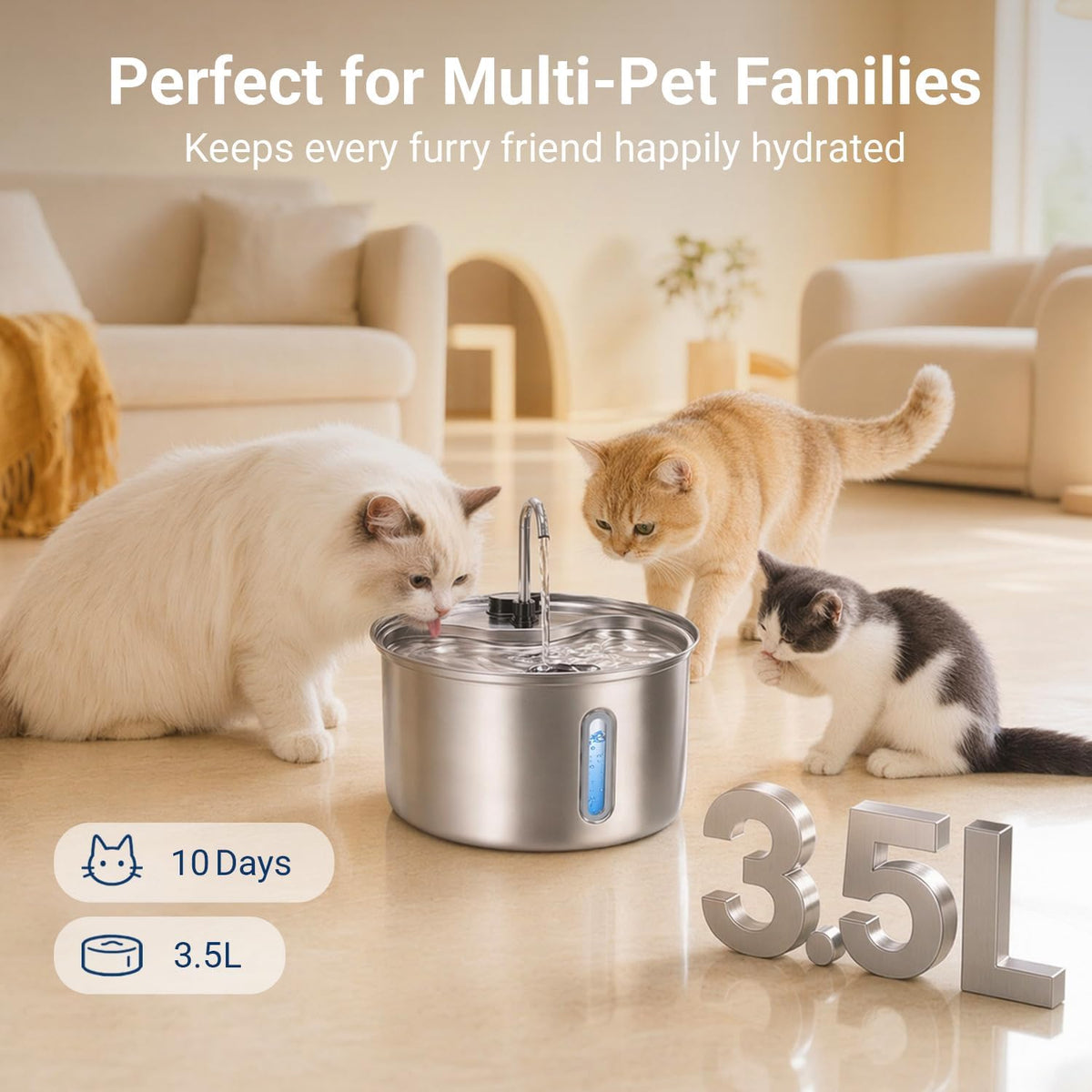 Cat Water Fountain, LED Water Level Window - 4 Filters - image 4