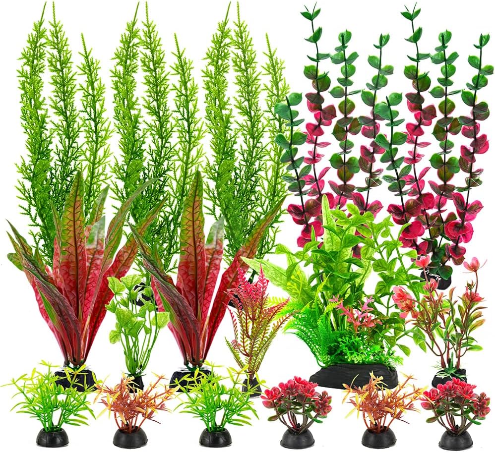18Pcs Plastic Aquarium Plants, Weighted Base