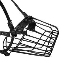 German Shepherd Dog Muzzle Metal Basket for Medium Large Dogs Adjustable Durable Leather Straps Secure Wire Mask for Biting Chewing Barking (Black, L - Size)