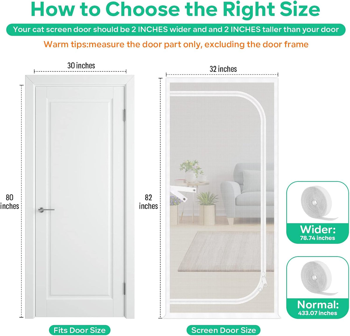 Reinforced Thickened Cat Screen Door - White / Left-u Shape, Fits Door Size up to 30''x 80'' - image 2